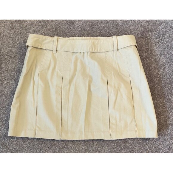NWT Express Beige Cotton Mini Skirt Pleated Design Belt Loops Classic Size 6 - Picture 1 of 6